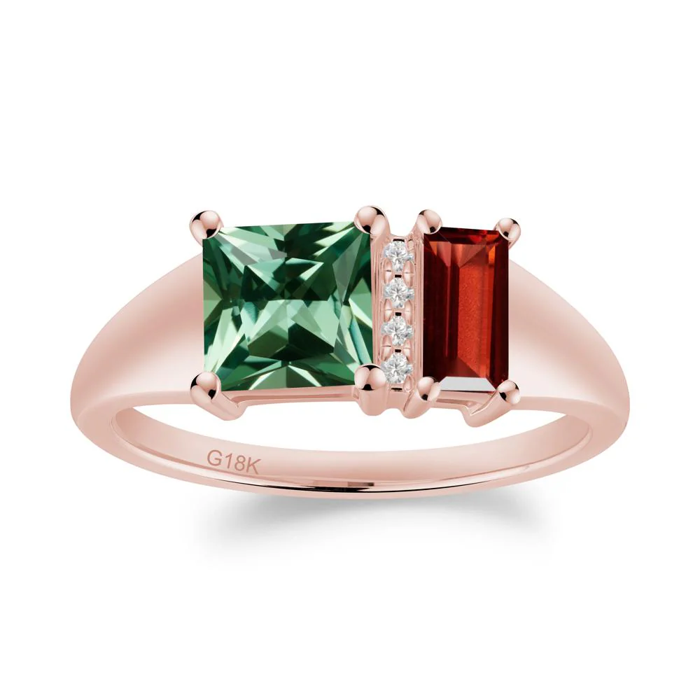 Unique Toi Et Moi Garnet and Green Sapphire Birthstone Ring - Image 5