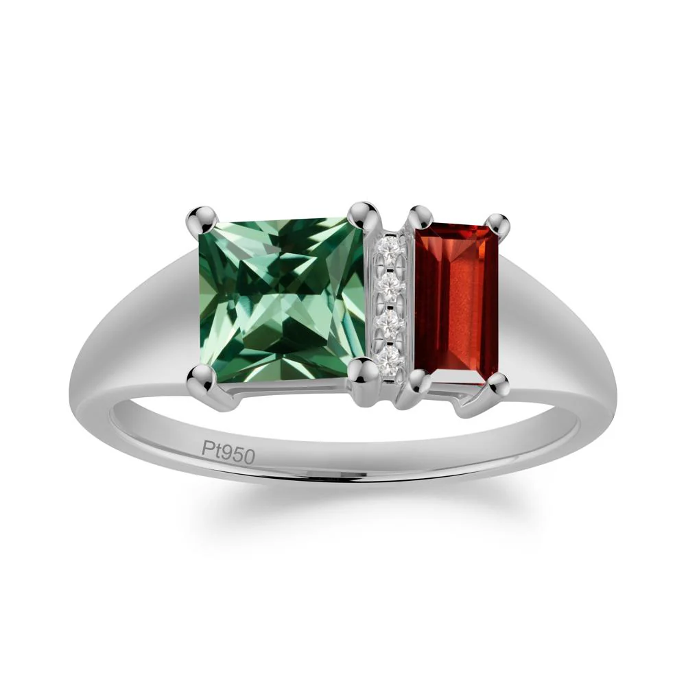 Unique Toi Et Moi Garnet and Green Sapphire Birthstone Ring - Image 9