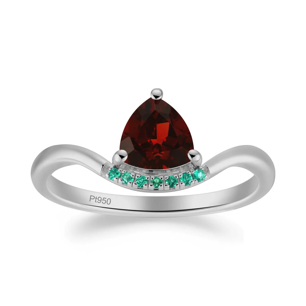 Unique Trilliant Cut Garnet and Emerald Ring