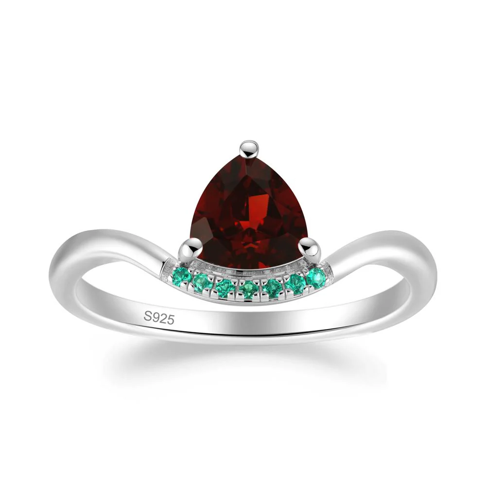 Unique Trilliant Cut Garnet and Emerald Ring - Image 3