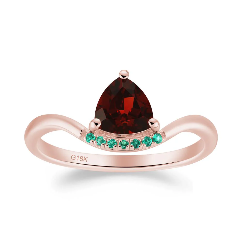 Unique Trilliant Cut Garnet and Emerald Ring - Image 7