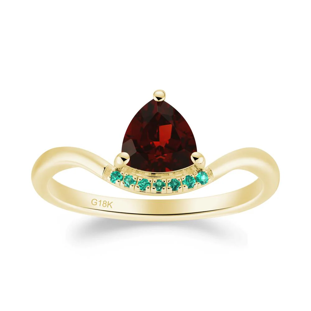 Unique Trilliant Cut Garnet and Emerald Ring - Image 8