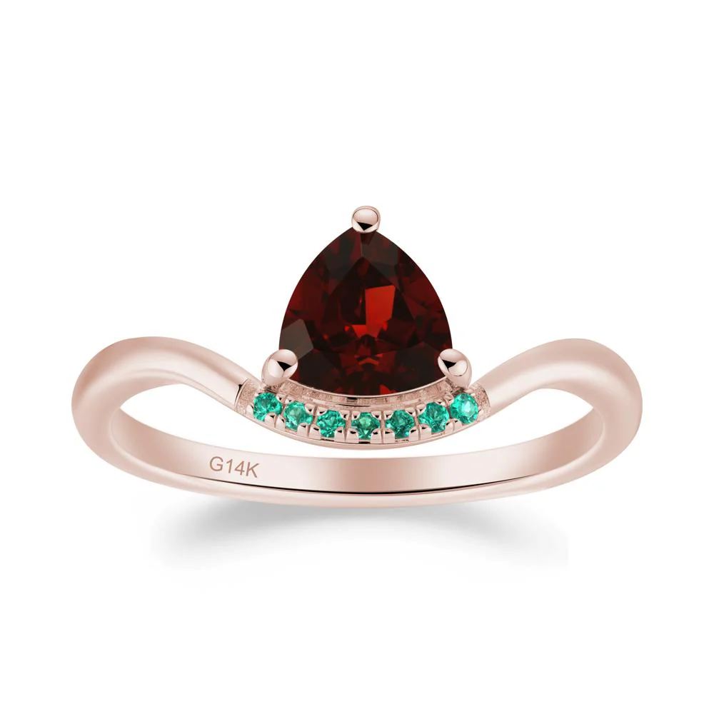 Unique Trilliant Cut Garnet and Emerald Ring - Image 9