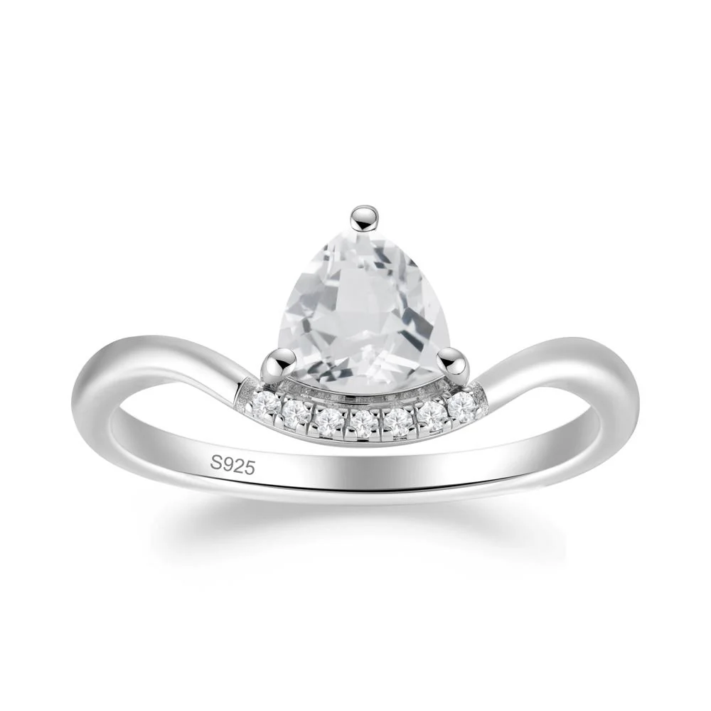 Unique Trilliant Cut White Topaz Ring - Image 3