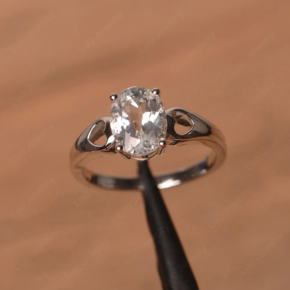 White Topaz Oval Cut Engagement Ring