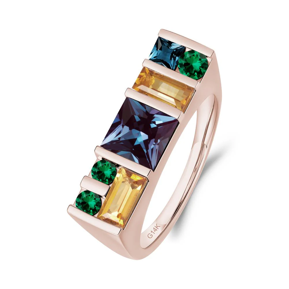 Unisex Multi-Stone Bar Set Alexandrite Ring
