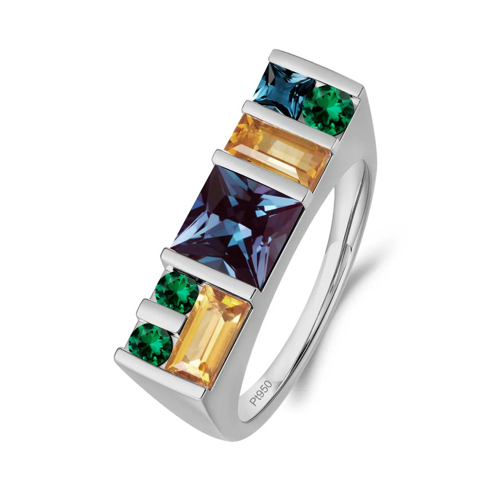 Unisex Multi-Stone Bar Set Alexandrite Ring - Image 3