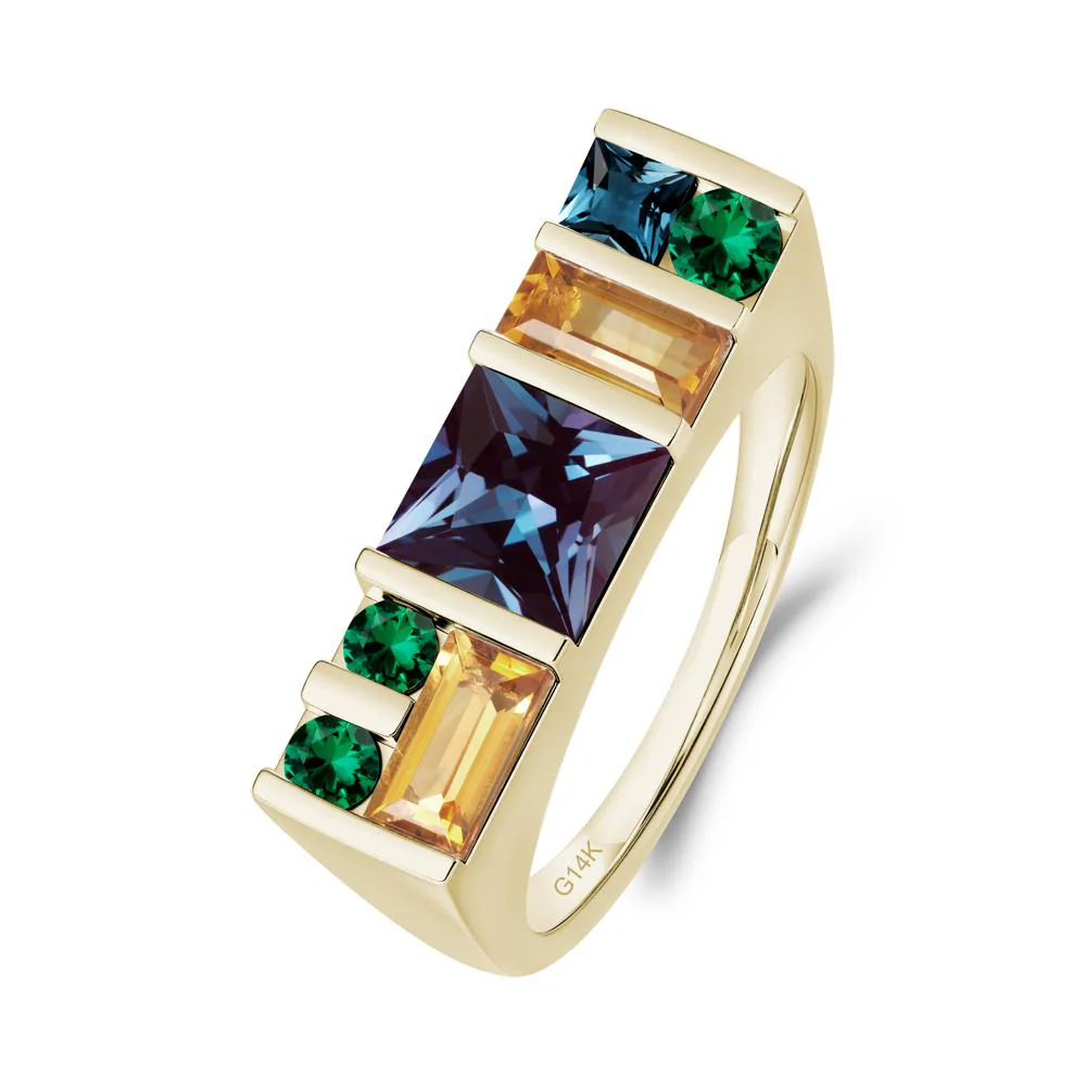 Unisex Multi-Stone Bar Set Alexandrite Ring - Image 4