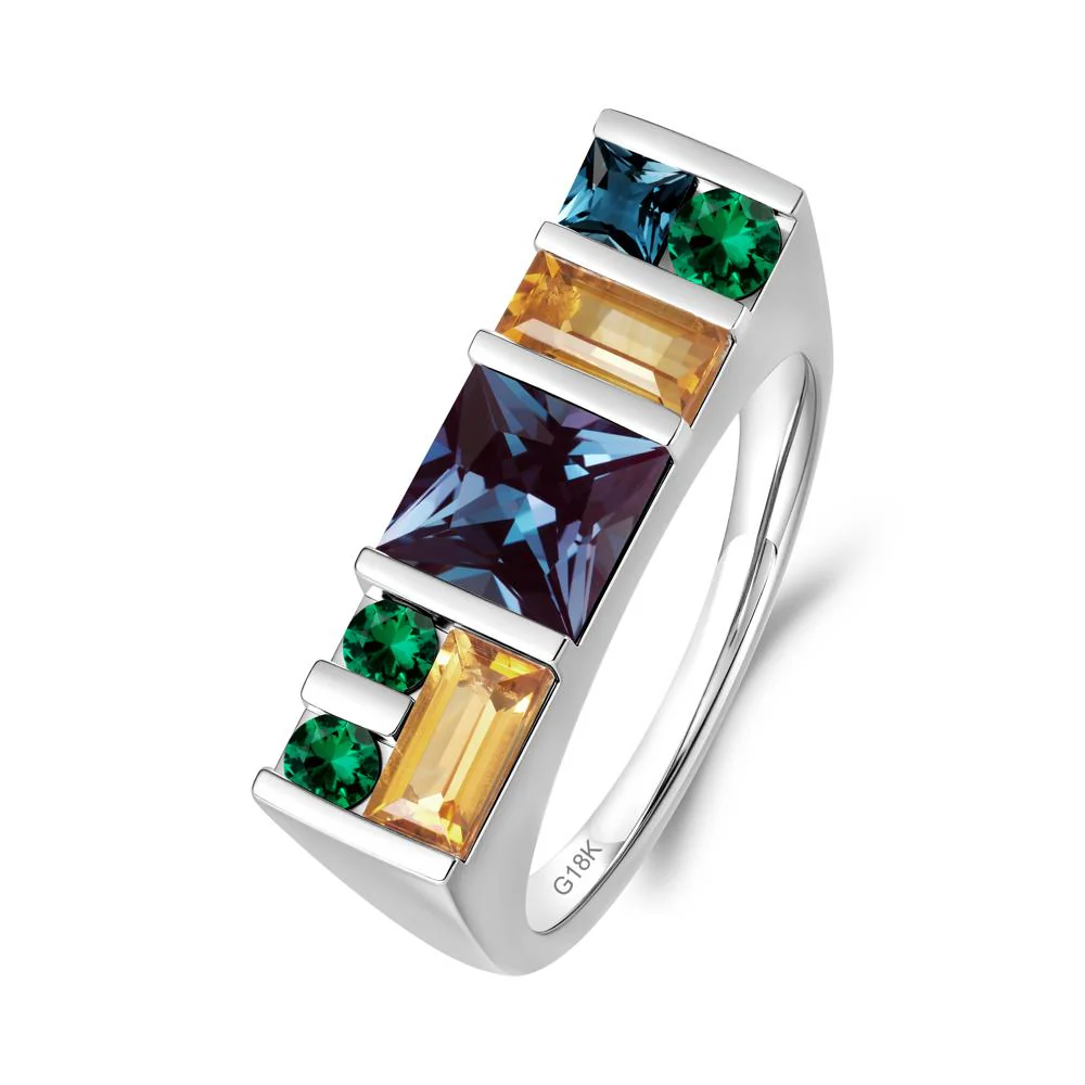 Unisex Multi-Stone Bar Set Alexandrite Ring - Image 5