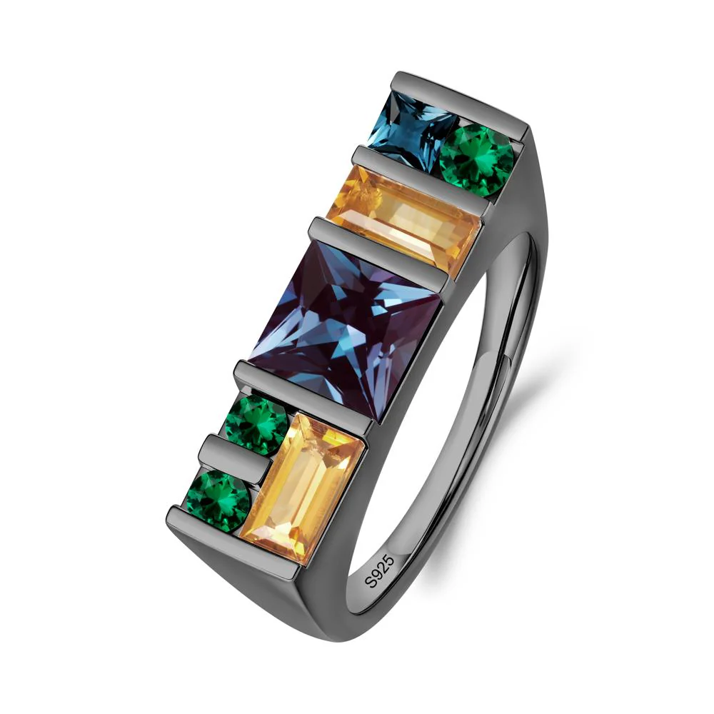 Unisex Multi-Stone Bar Set Alexandrite Ring - Image 9