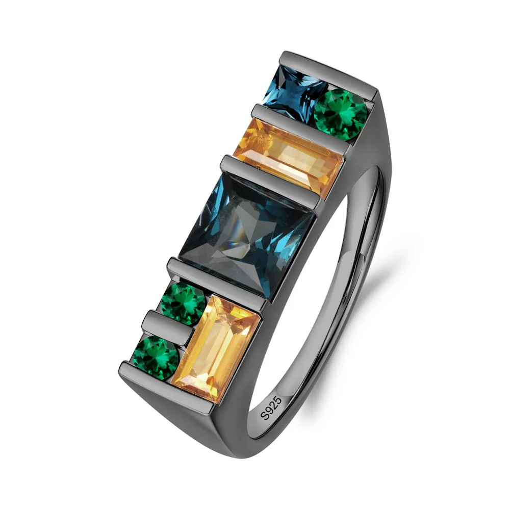 Unisex Multi-Stone Bar Set Amethyst Ring - Image 3
