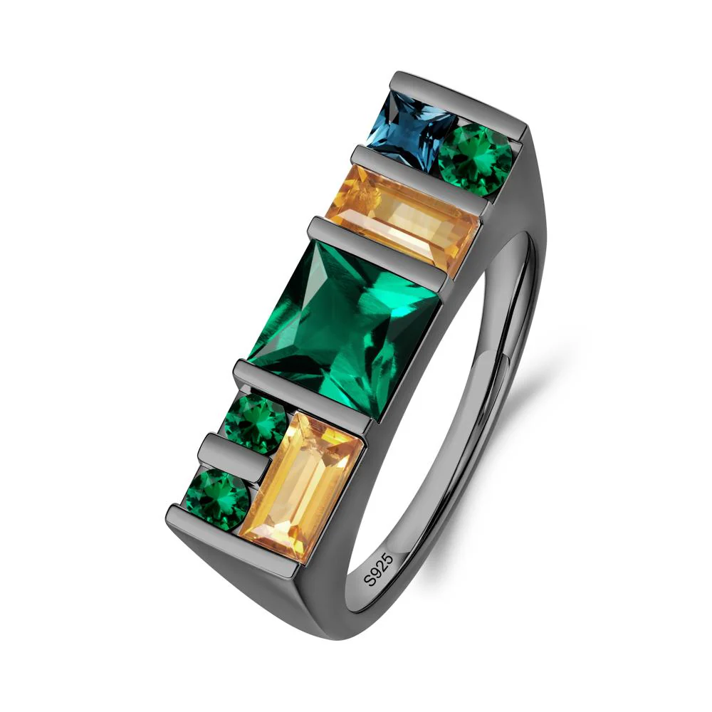 Unisex Multi-Stone Bar Set Emerald Ring