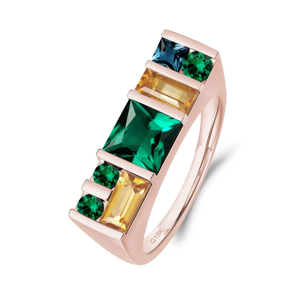 Unisex Multi-Stone Bar Set Emerald Ring - Image 2