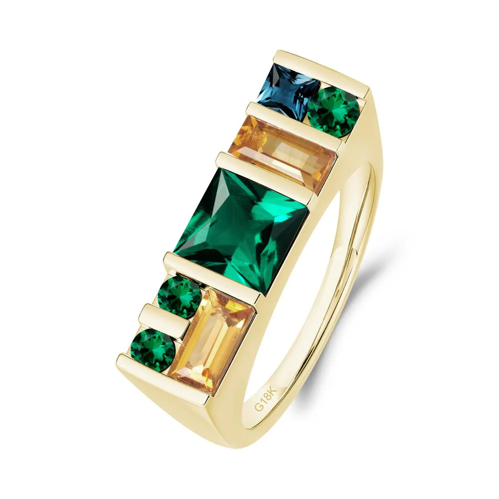 Unisex Multi-Stone Bar Set Emerald Ring - Image 6
