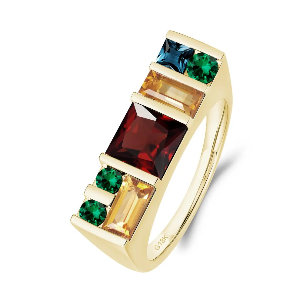 Unisex Multi-Stone Bar Set Garnet Ring - Image 4