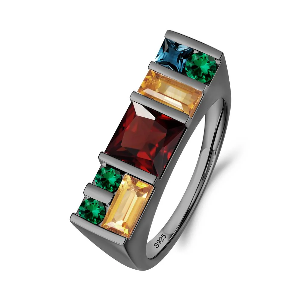 Unisex Multi-Stone Bar Set Garnet Ring - Image 7