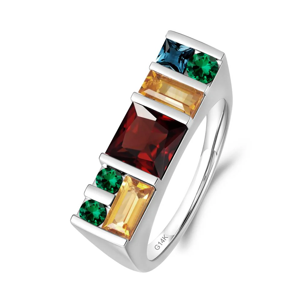 Unisex Multi-Stone Bar Set Garnet Ring - Image 8