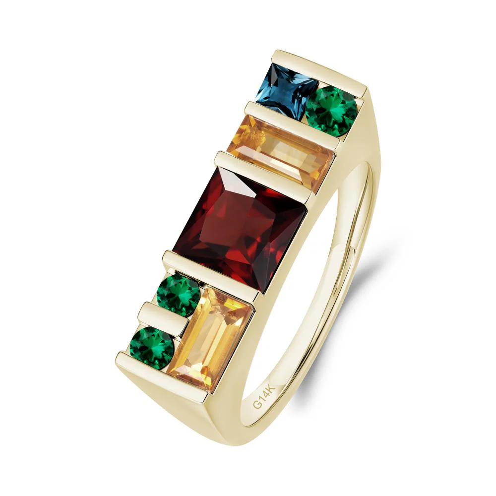 Unisex Multi-Stone Bar Set Garnet Ring - Image 9