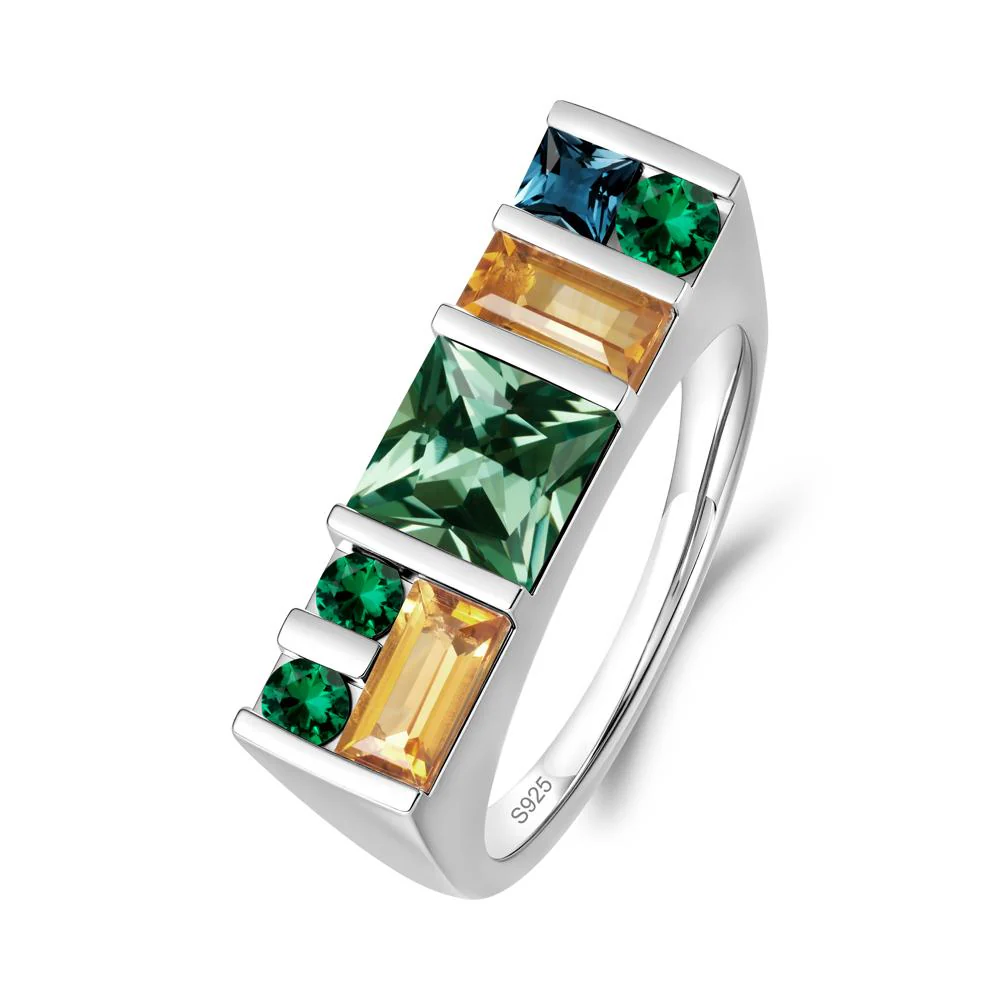 Unisex Multi-Stone Bar Set Green Sapphire Ring - Image 3