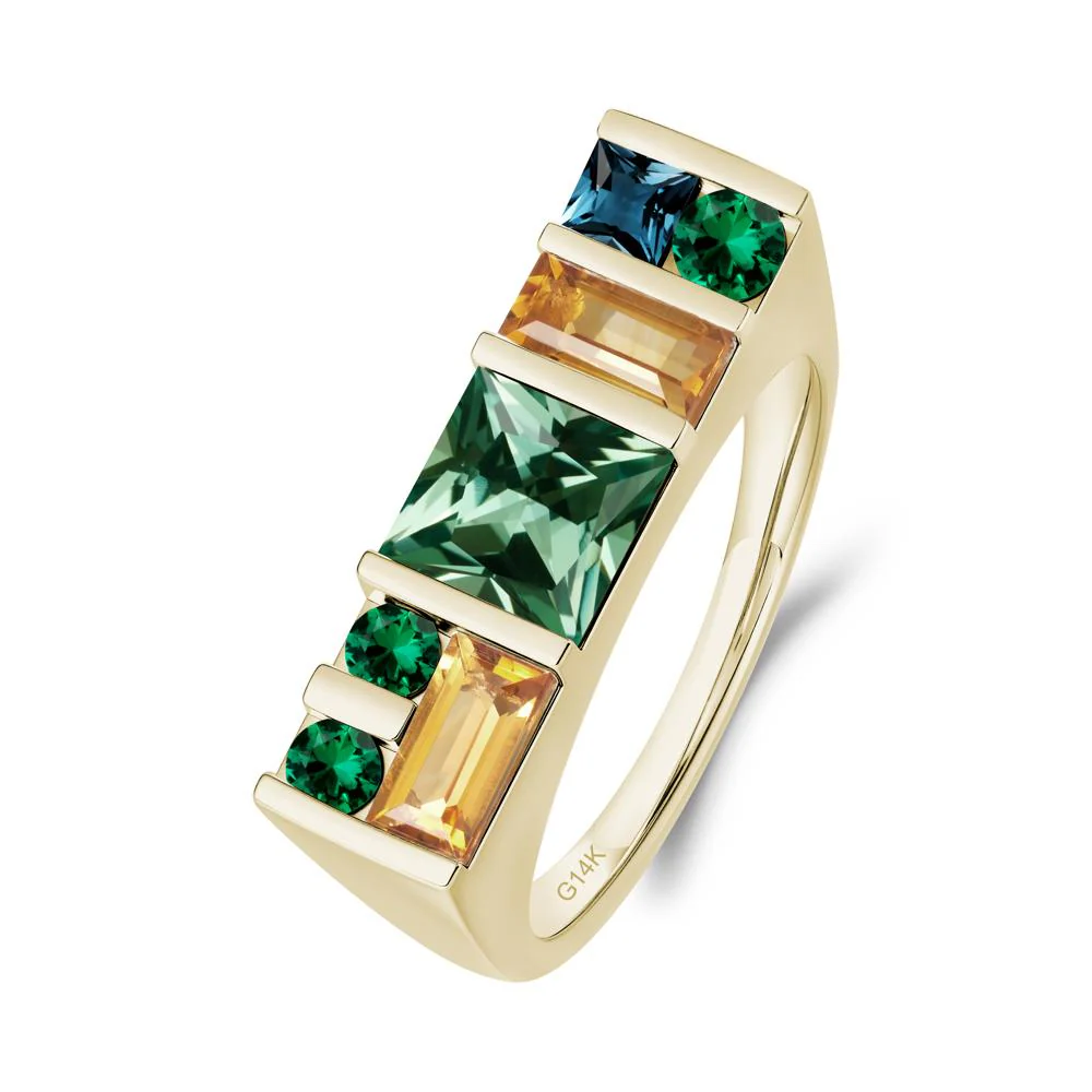 Unisex Multi-Stone Bar Set Green Sapphire Ring - Image 8