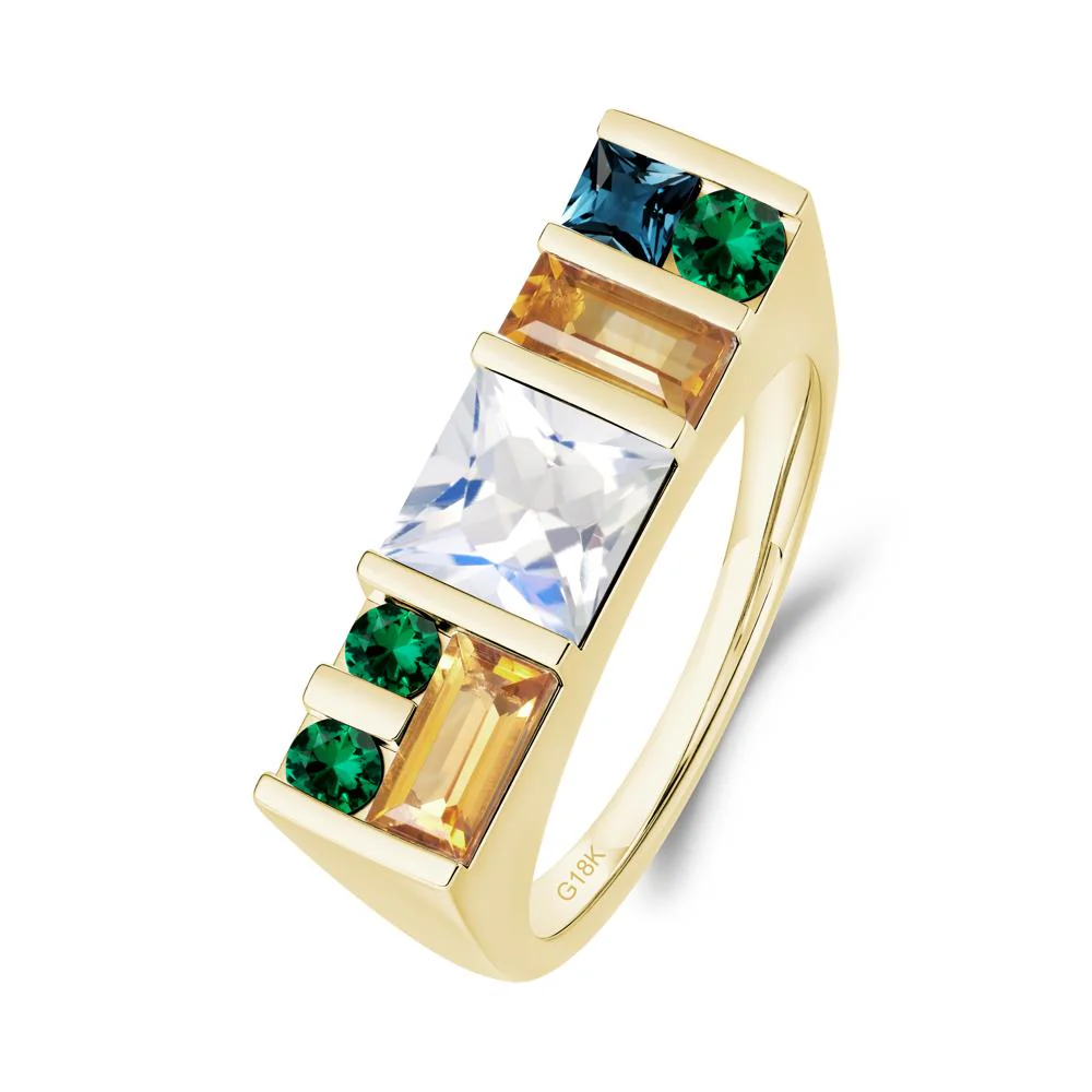 Unisex Multi-Stone Bar Set Moonstone Ring - Image 5