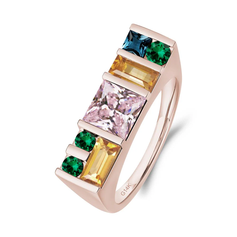 Unisex Multi-Stone Bar Set Pink Cubic Zirconia Ring - Image 6
