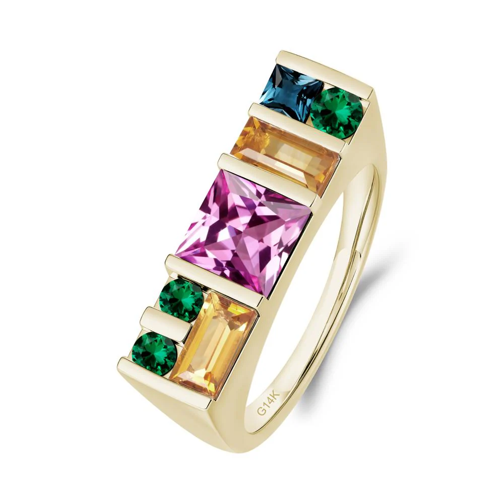Unisex Multi-Stone Bar Set Pink Sapphire Ring - Image 8