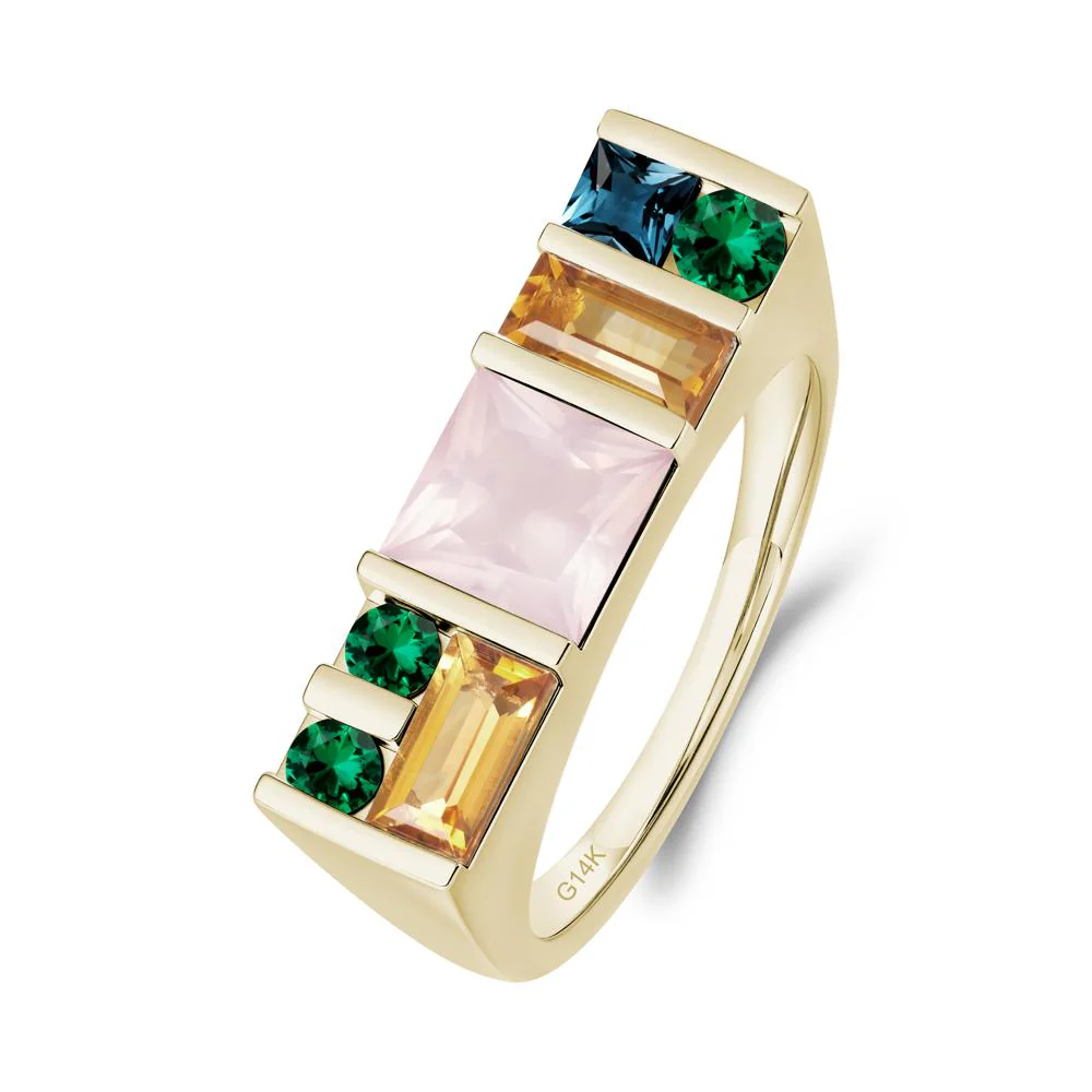 Unisex Multi-Stone Bar Set Rose Quartz Ring - Image 3