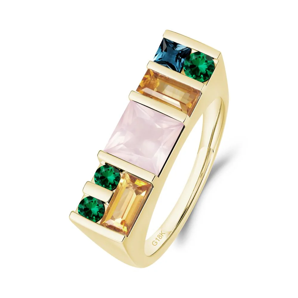 Unisex Multi-Stone Bar Set Rose Quartz Ring - Image 9