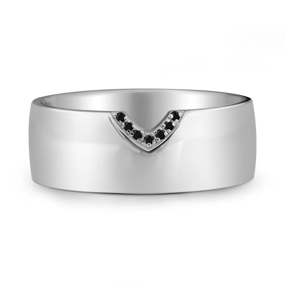 V-Shape Pave Black Spinel Wide Band Ring - Image 5