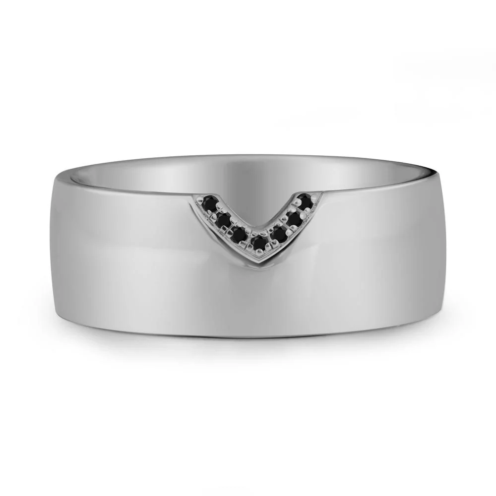 V-Shape Pave Black Spinel Wide Band Ring - Image 8