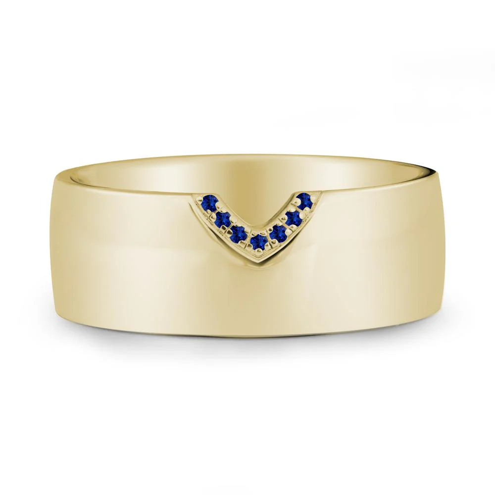 V-Shape Pave Sapphire Wide Band Ring
