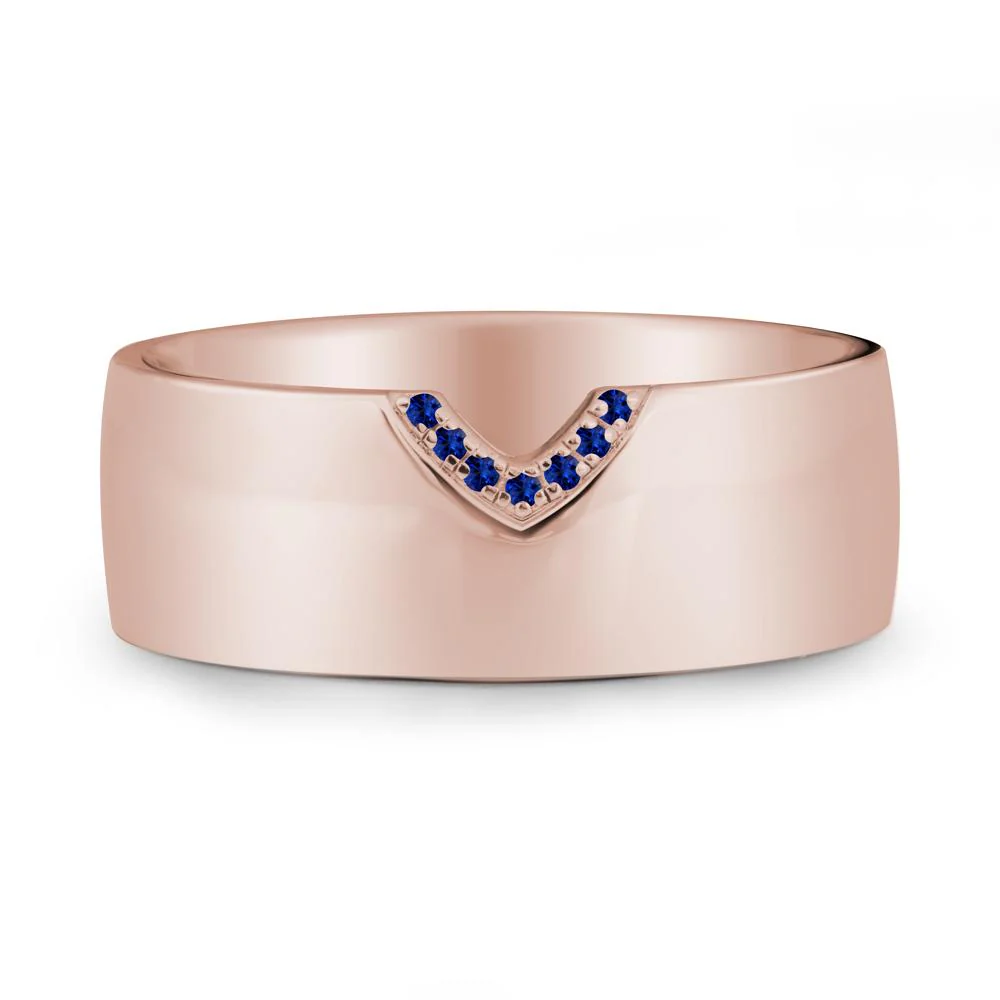 V-Shape Pave Sapphire Wide Band Ring - Image 2