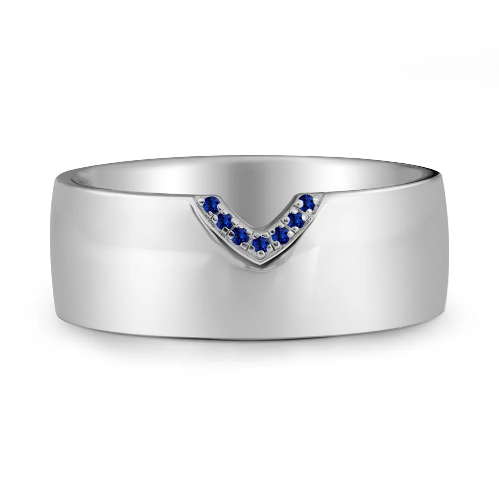 V-Shape Pave Sapphire Wide Band Ring - Image 5