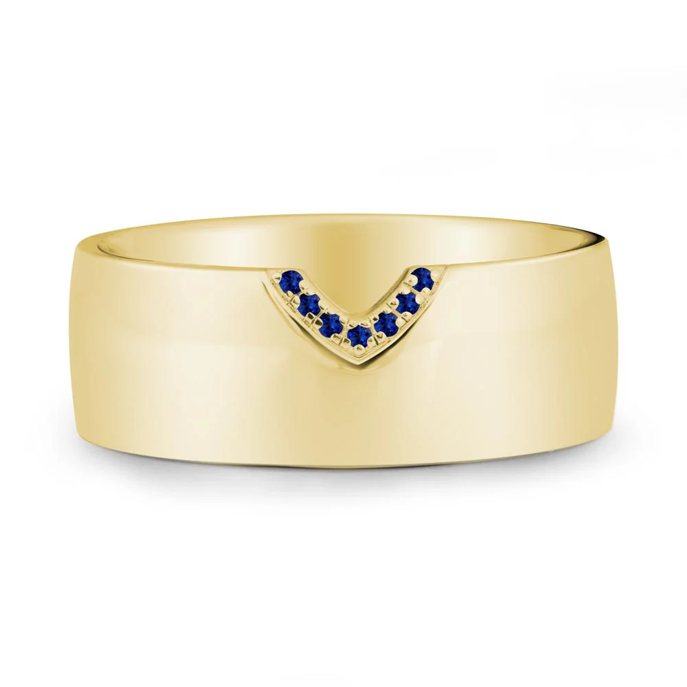 V-Shape Pave Sapphire Wide Band Ring - Image 6