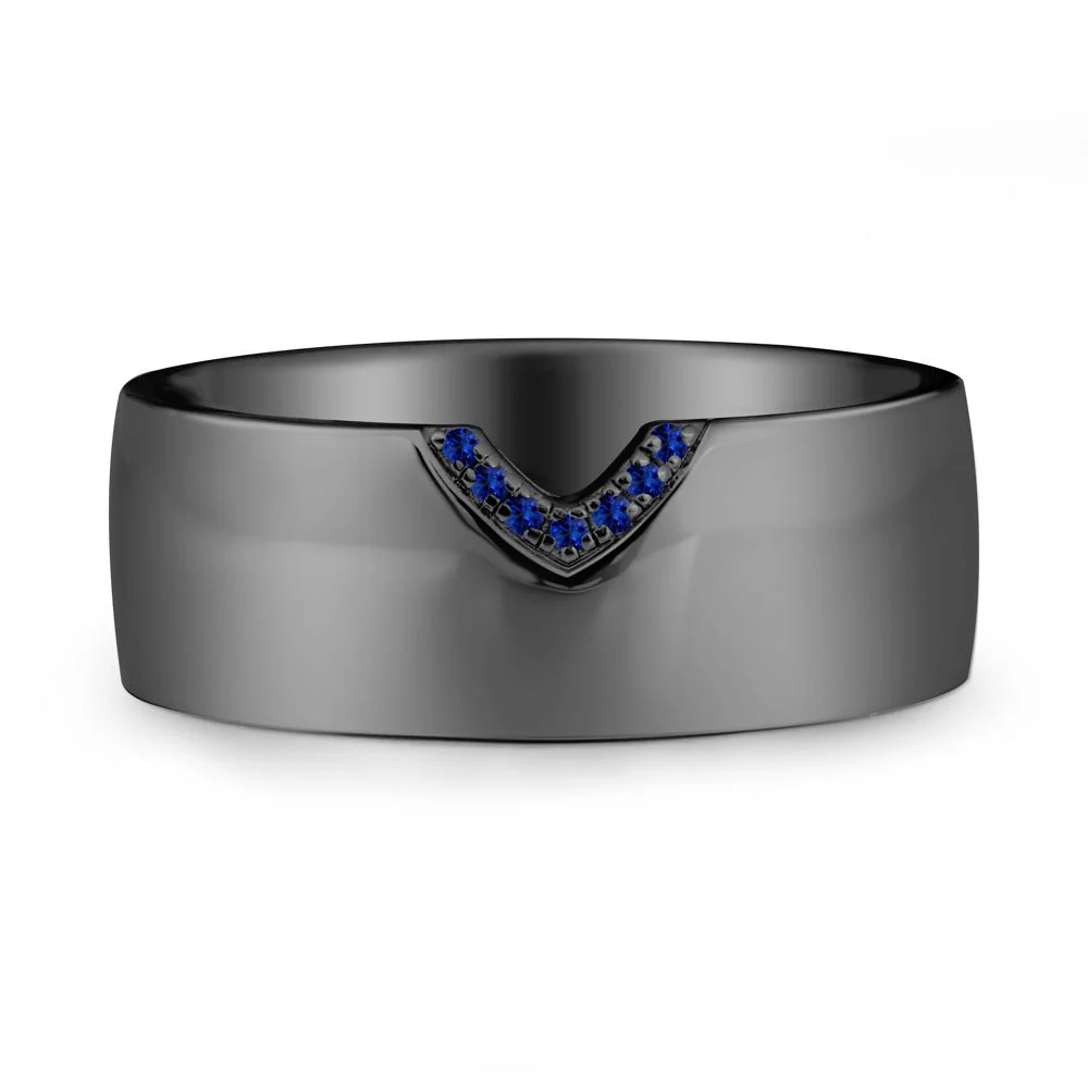V-Shape Pave Sapphire Wide Band Ring - Image 7