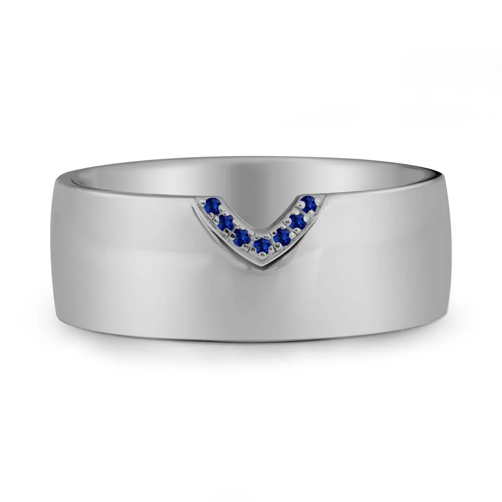 V-Shape Pave Sapphire Wide Band Ring - Image 8