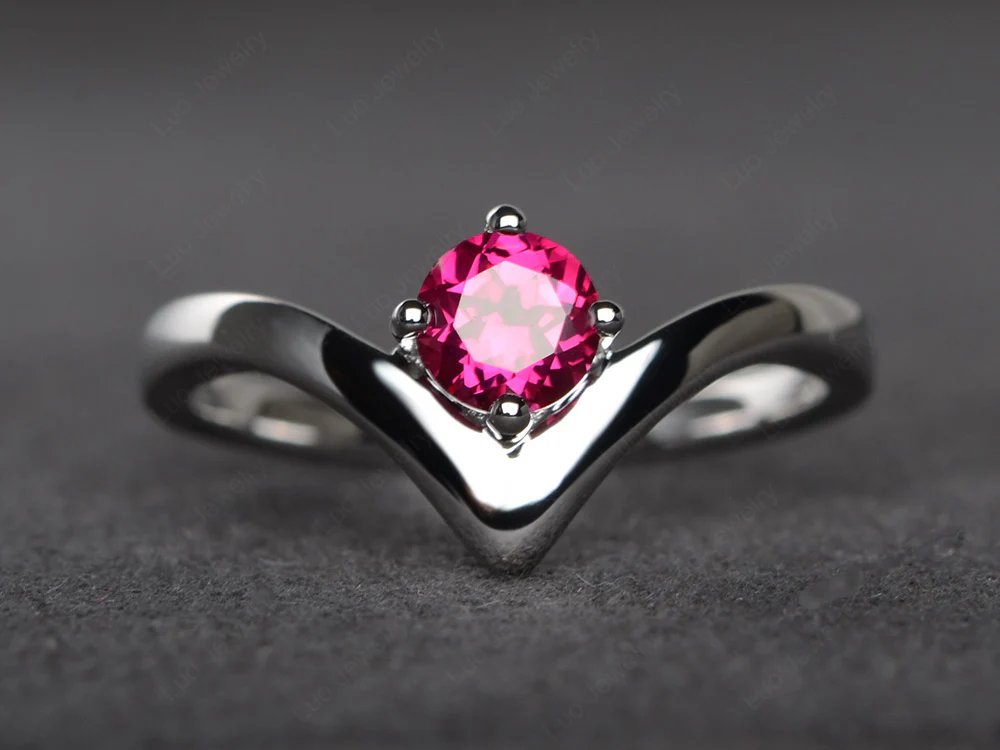 V Shaped Ruby Solitaire Ring