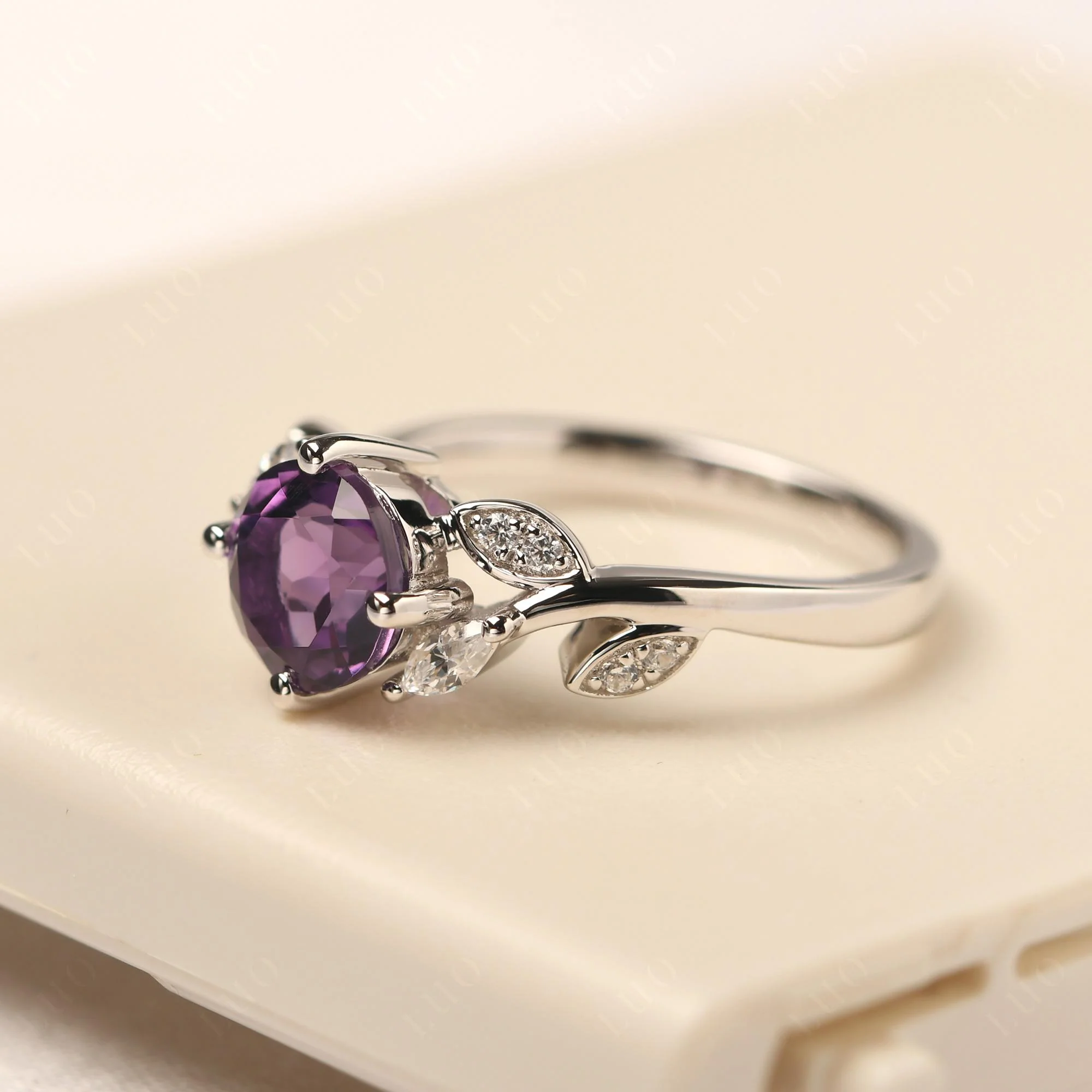 Vine Leaf Amethyst Engagement Ring - Image 30