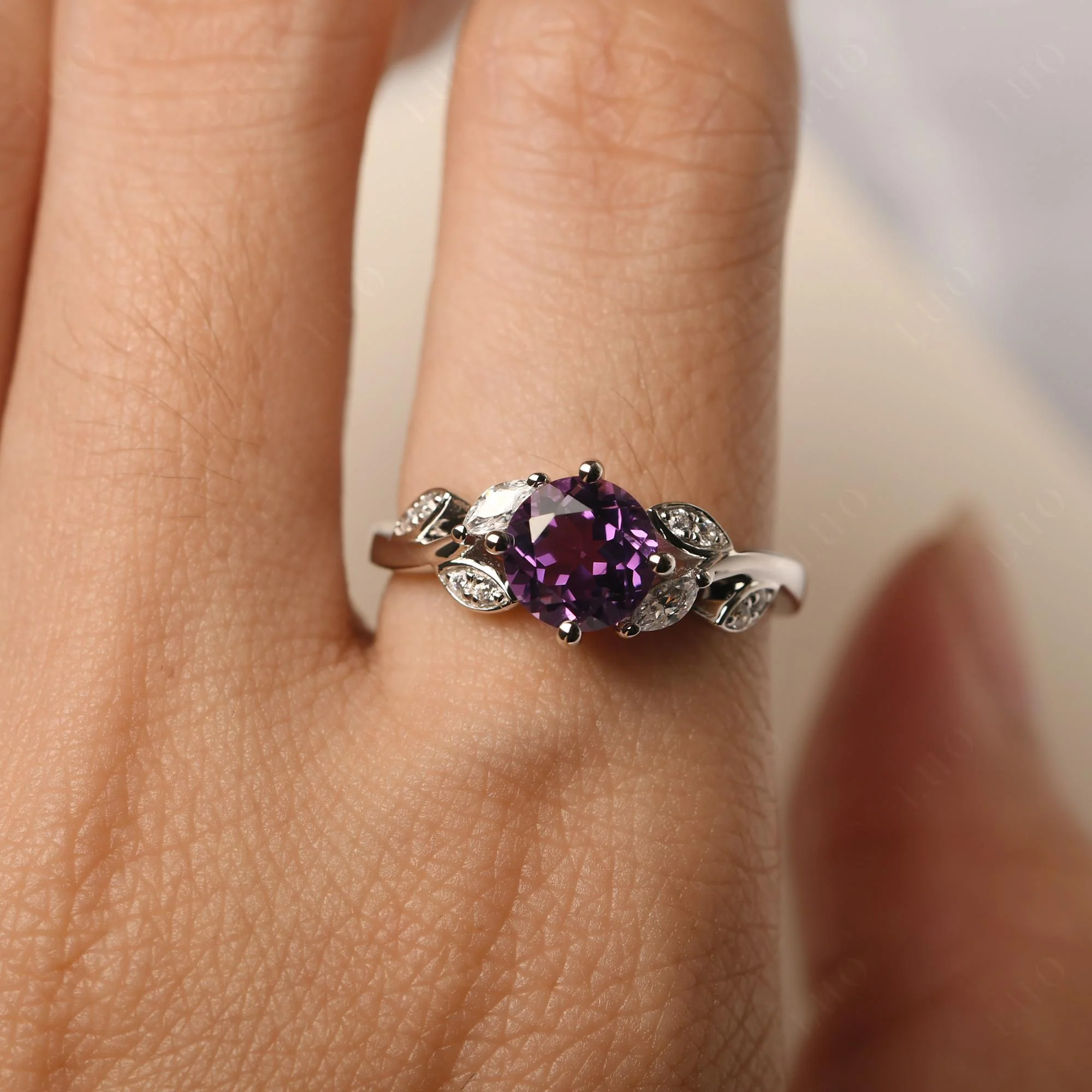 Vine Leaf Amethyst Engagement Ring - Image 33