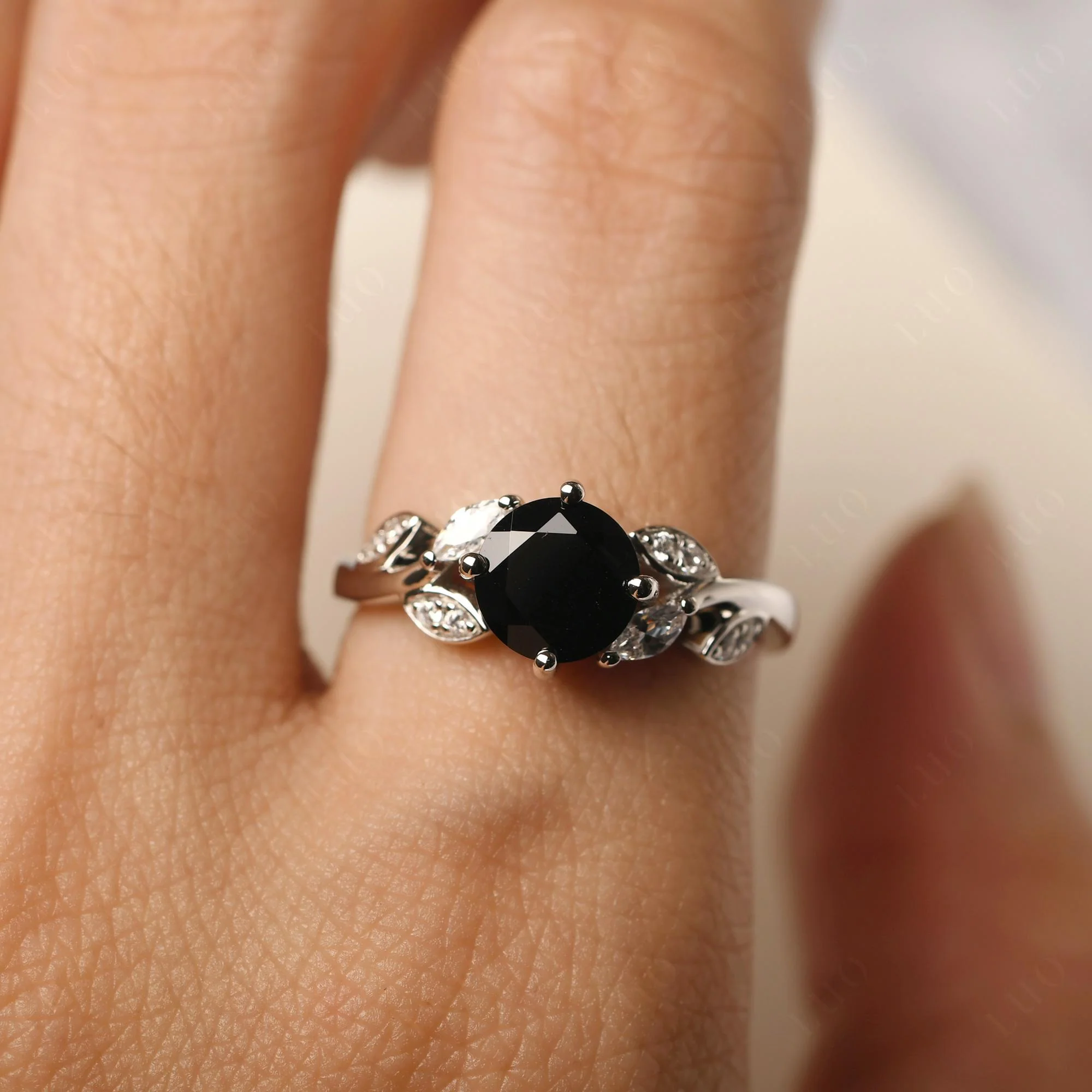 Vine Leaf Black Spinel Engagement Ring - Image 33