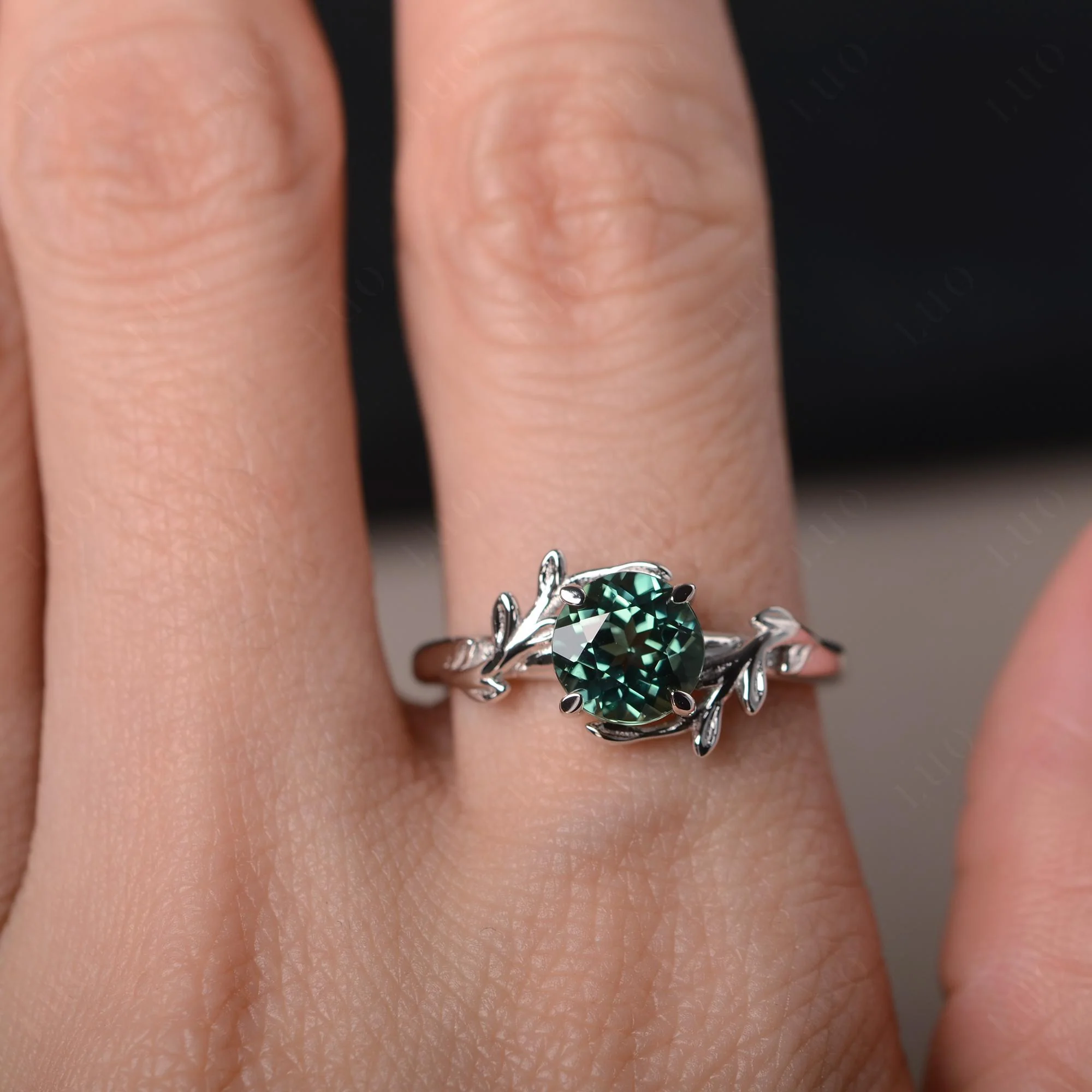Green Sapphire Vine Engagement Ring - Image 32