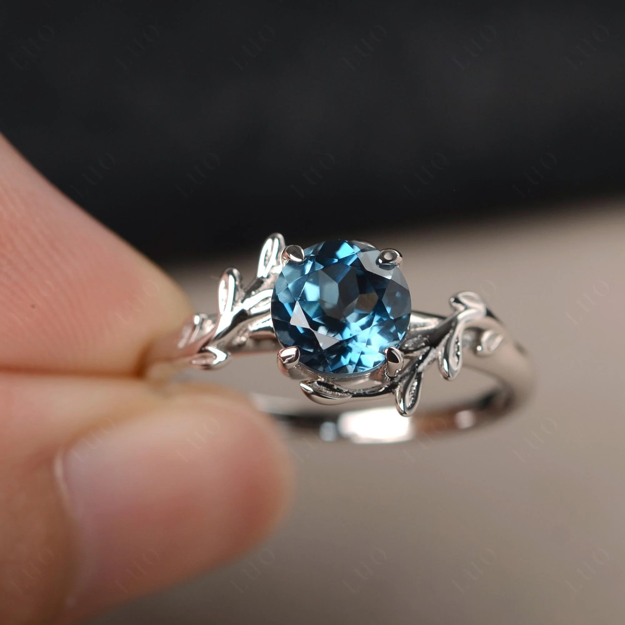 London Blue Topaz Leaf and Vine Ring - Image 29