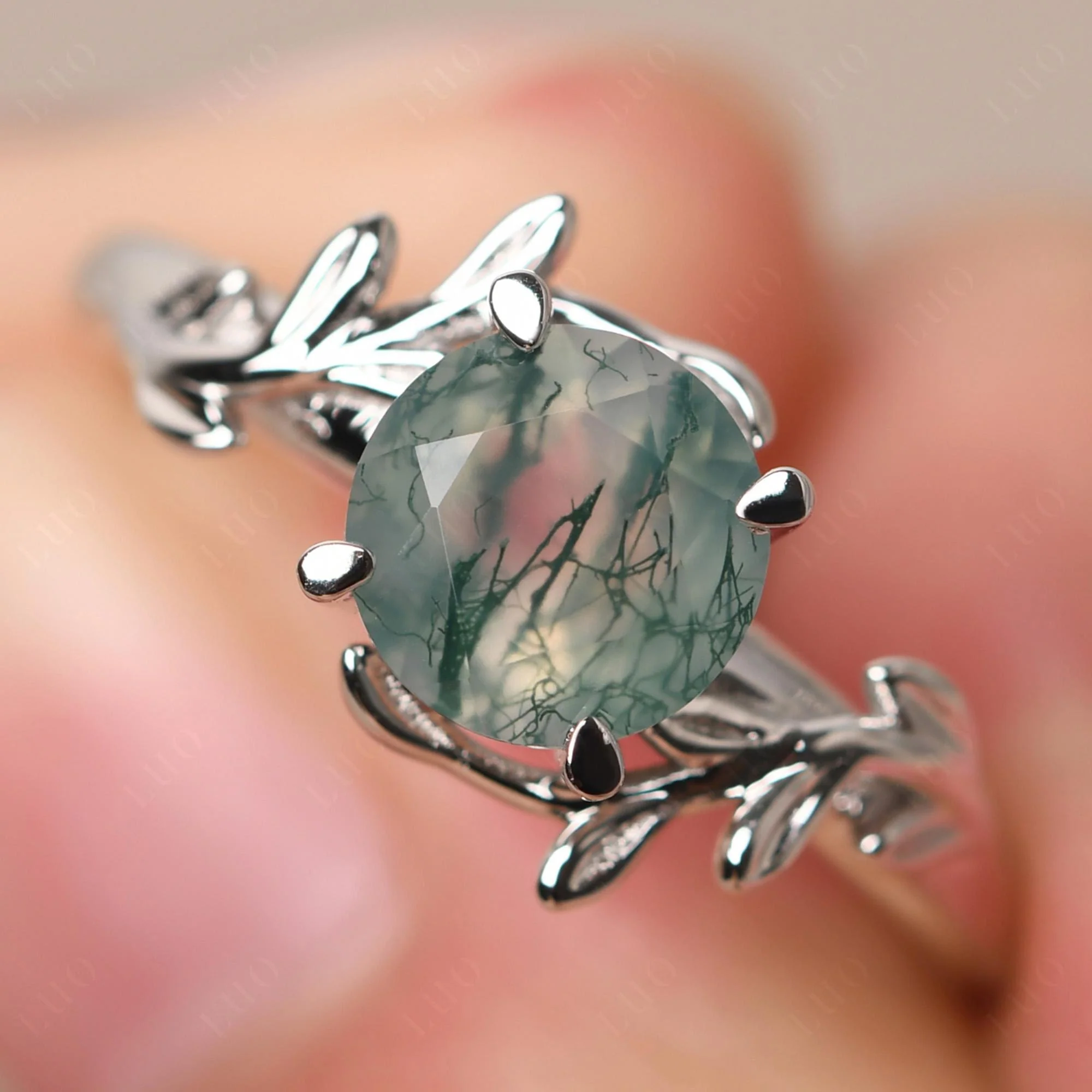 Moss Agate Vine Engagement Ring - Image 29