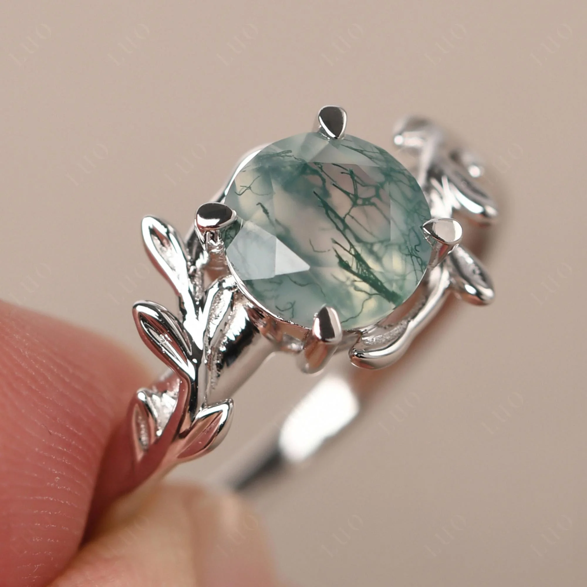 Moss Agate Vine Engagement Ring - Image 30