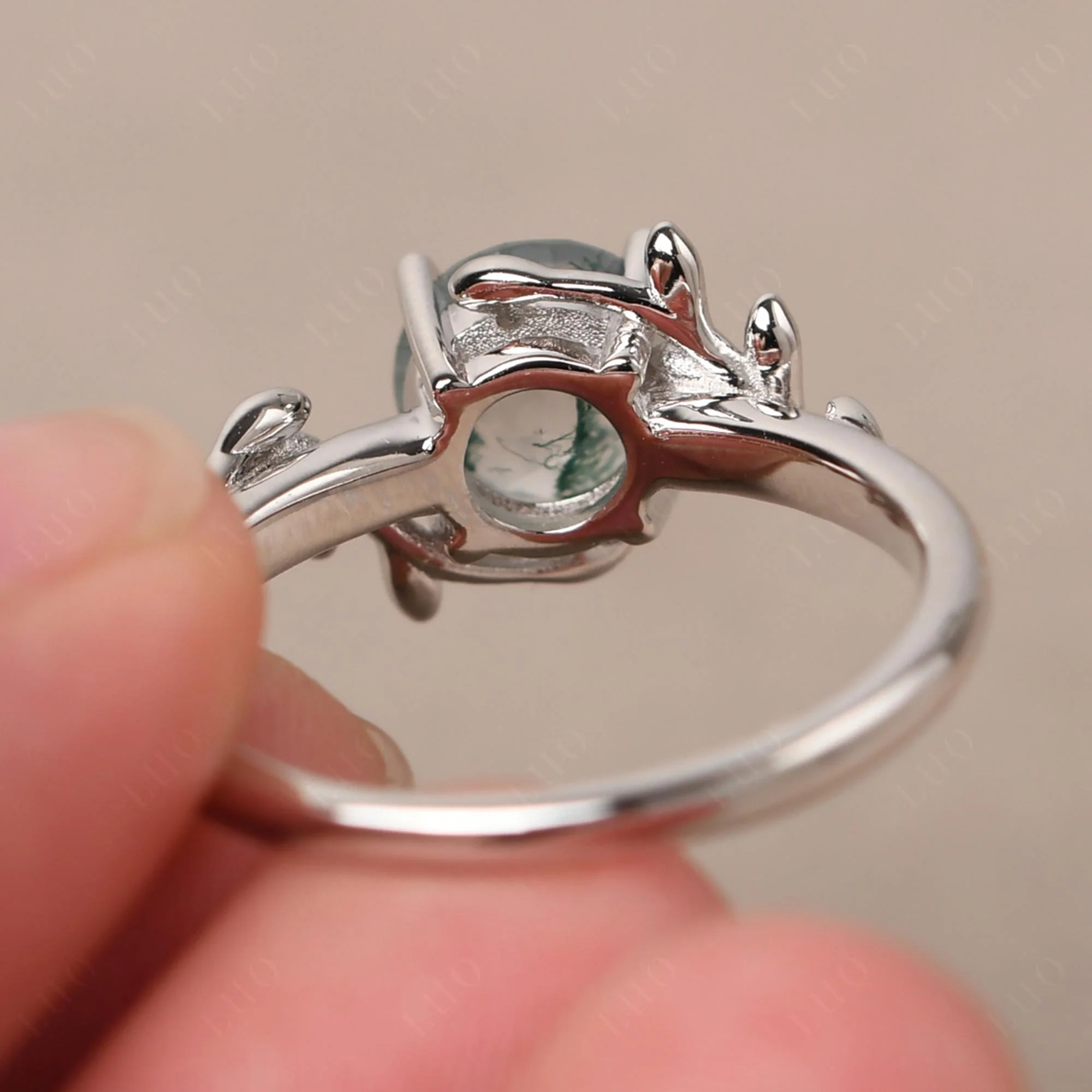 Moss Agate Vine Engagement Ring - Image 33