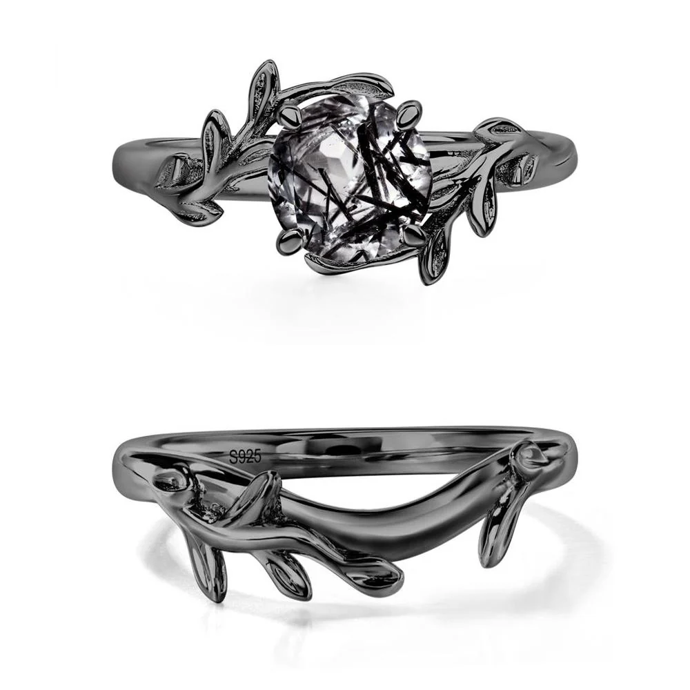 Black Rutilated Quartz Vine Engagement Ring - Image 23