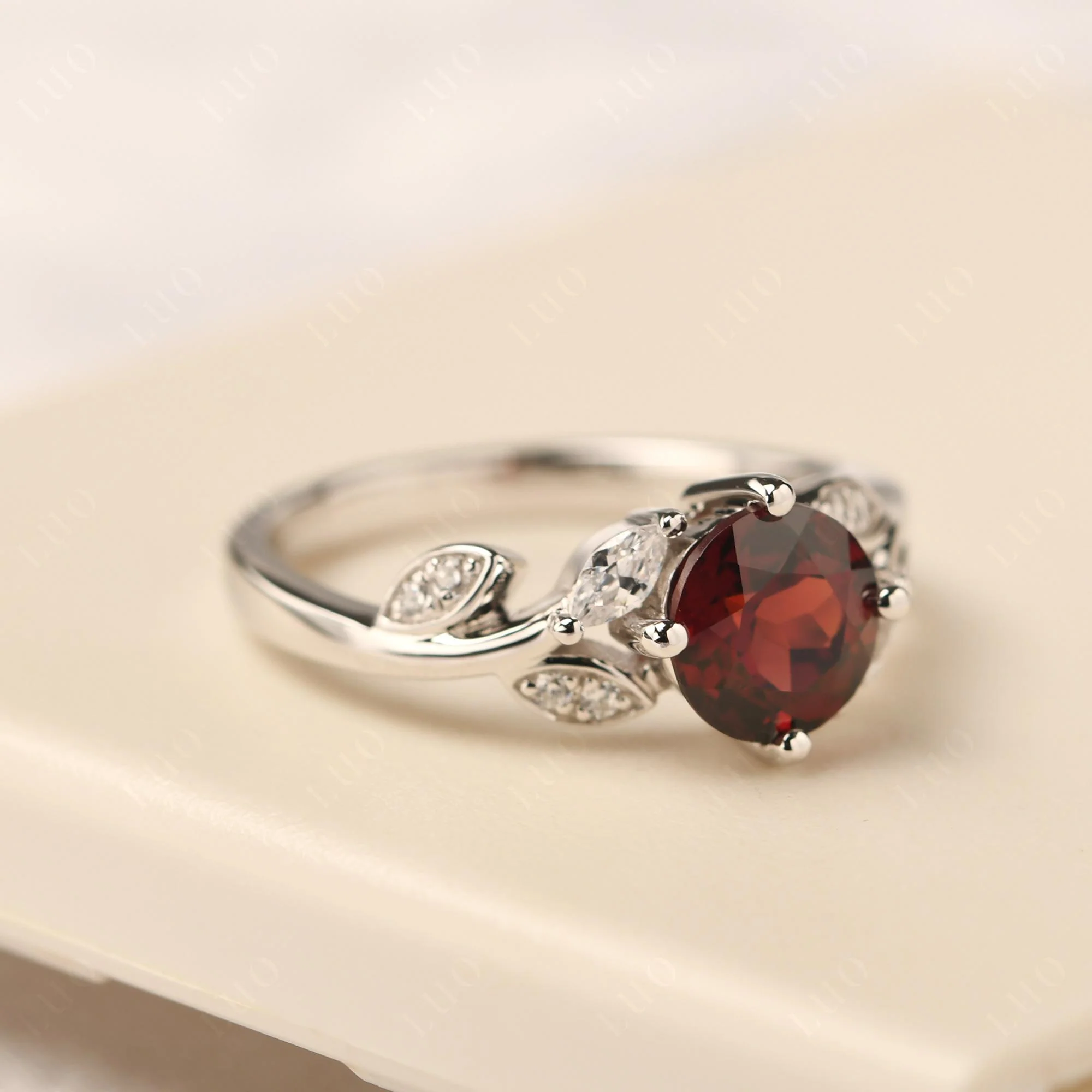 Vine Leaf Garnet Engagement Ring - Image 30