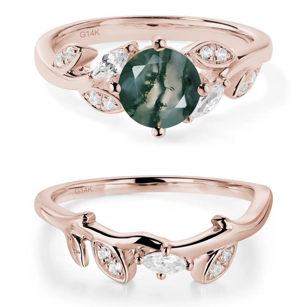 Vine Leaf Moss Agate Engagement Ring - Image 11