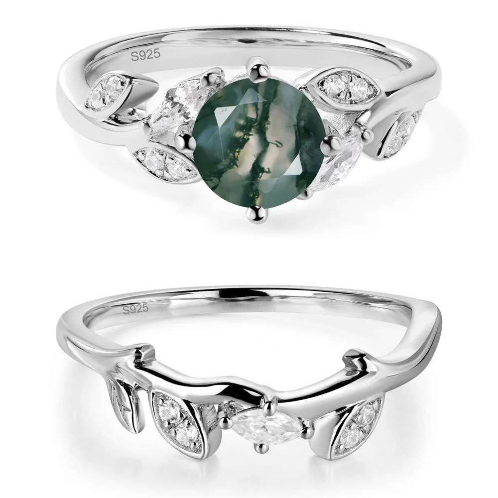 Vine Leaf Moss Agate Engagement Ring - Image 27